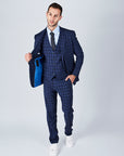 Suit 10 Plain Slim Fit Dark Navy Checked Suit Jacket