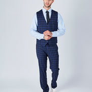 Suit 10 Slim Fit Dark Navy Checked Suit Waistcoat