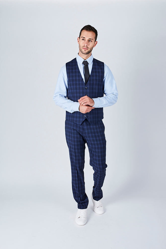 Suit 10 Slim Fit Dark Navy Checked Suit Waistcoat