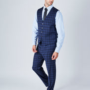 Suit 10 Slim Fit Dark Navy Checked Suit Waistcoat