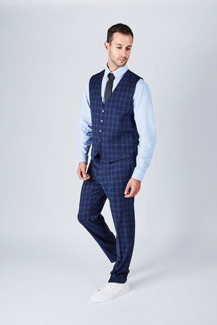 Suit 10 Slim Fit Dark Navy Checked Suit Waistcoat