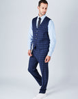 Suit 10 Slim Fit Dark Navy Checked Suit Waistcoat