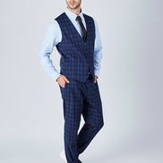 Suit 10 Slim Fit Dark Navy Checked Suit Waistcoat