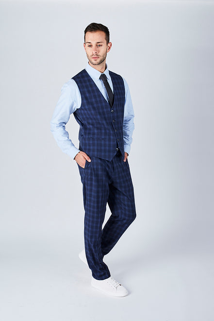 Suit 10 Slim Fit Dark Navy Checked Suit Waistcoat