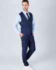 Suit 10 Slim Fit Dark Navy Checked Suit Waistcoat