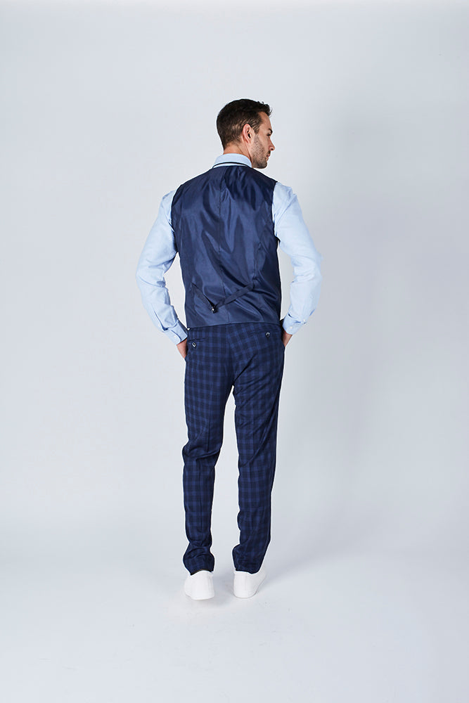Suit 10 Slim Fit Dark Navy Checked Suit Waistcoat