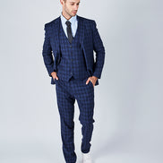 Suit 10 Plain Slim Fit Dark Navy Checked Suit Jacket