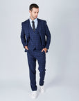 Suit 10 Plain Slim Fit Dark Navy Checked Suit Jacket