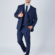 Suit 10 Plain Slim Fit Dark Navy Checked Suit Jacket