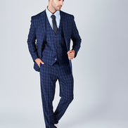 Suit 10 Plain Slim Fit Dark Navy Checked Suit Jacket