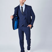 Suit 10 Plain Slim Fit Dark Navy Checked Suit Jacket