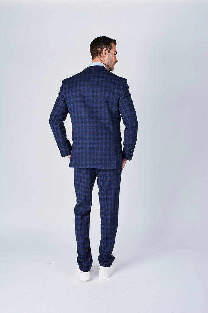 Suit 10 Plain Slim Fit Dark Navy Checked Suit Jacket