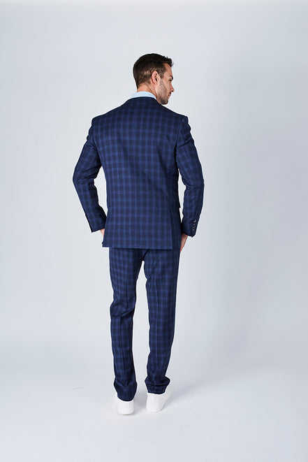 Suit 10 Plain Slim Fit Dark Navy Checked Suit Jacket