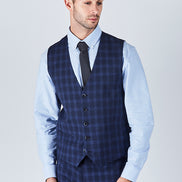 Suit 10 Slim Fit Dark Navy Checked Suit Waistcoat