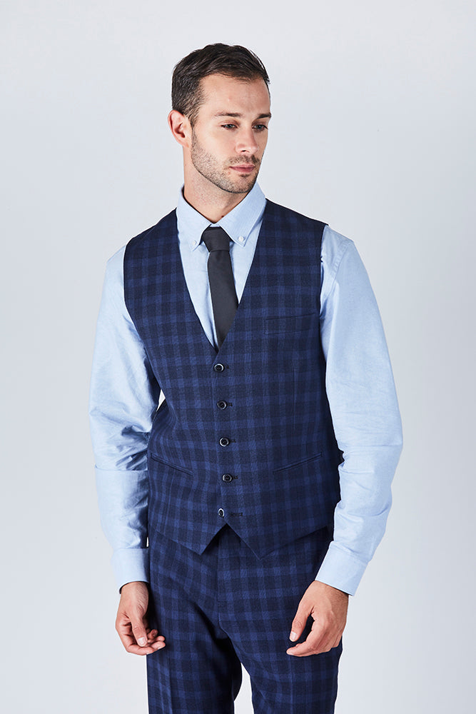 Suit 10 Slim Fit Dark Navy Checked Suit Waistcoat