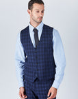 Suit 10 Slim Fit Dark Navy Checked Suit Waistcoat