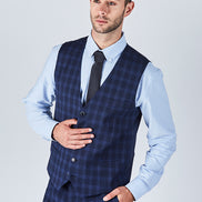 Suit 10 Slim Fit Dark Navy Checked Suit Waistcoat