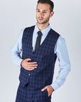 Suit 10 Slim Fit Dark Navy Checked Suit Waistcoat