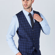 Suit 10 Slim Fit Dark Navy Checked Suit Waistcoat