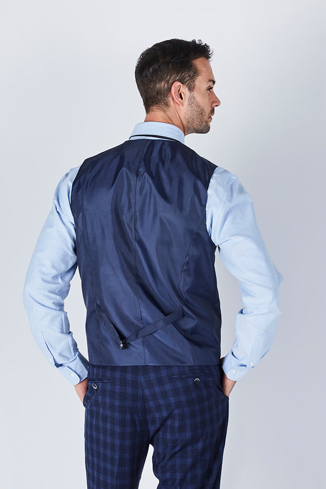 Suit 10 Slim Fit Dark Navy Checked Suit Waistcoat