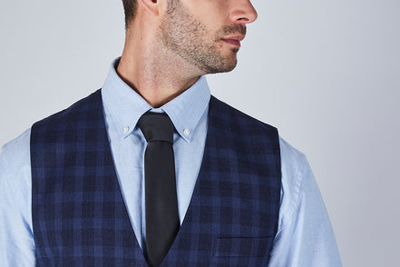 Suit 10 Slim Fit Dark Navy Checked Suit Waistcoat