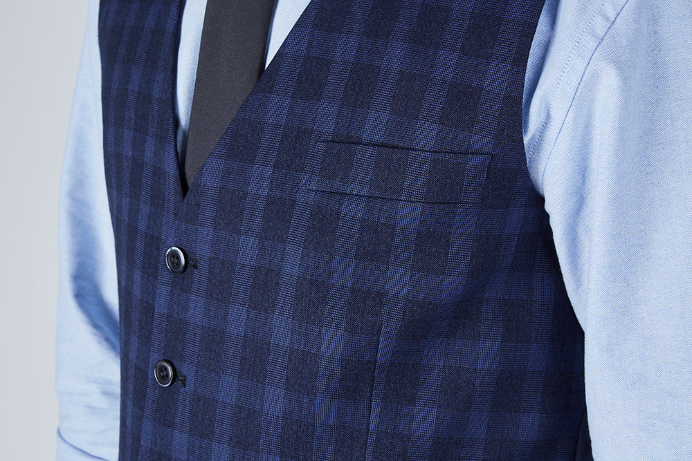 Suit 10 Slim Fit Dark Navy Checked Suit Waistcoat