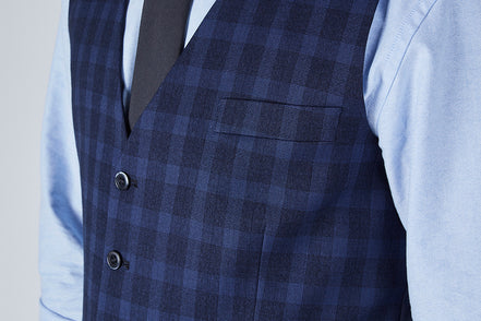 Suit 10 Slim Fit Dark Navy Checked Suit Waistcoat