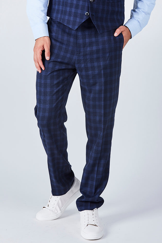 Suit 10 Plain Slim Fit Dark Navy Checked Suit Trousers