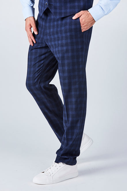 Suit 10 Plain Slim Fit Dark Navy Checked Suit Trousers