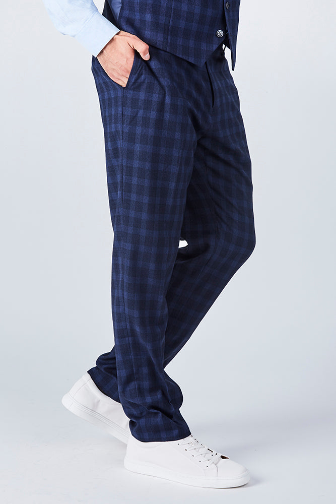 Suit 10 Plain Slim Fit Dark Navy Checked Suit Trousers
