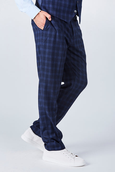 Suit 10 Plain Slim Fit Dark Navy Checked Suit Trousers