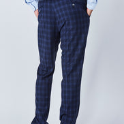 Suit 10 Plain Slim Fit Dark Navy Checked Suit Trousers