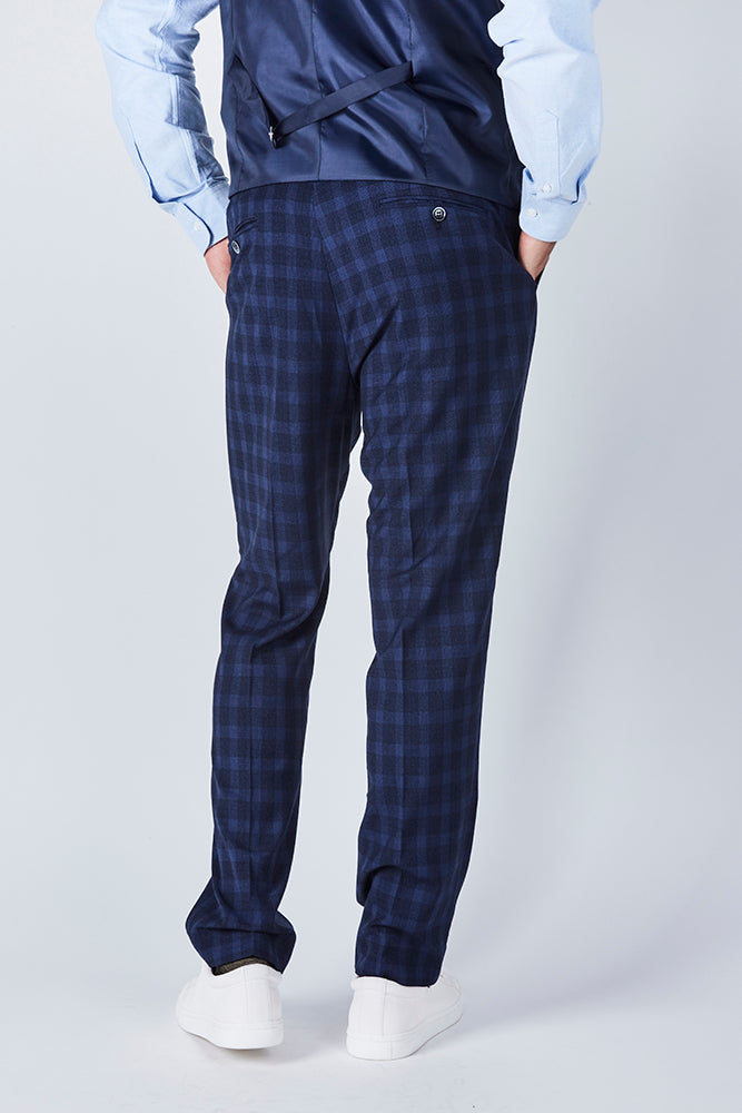 Suit 10 Plain Slim Fit Dark Navy Checked Suit Trousers