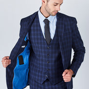 Suit 10 Plain Slim Fit Dark Navy Checked Suit Jacket