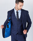 Suit 10 Plain Slim Fit Dark Navy Checked Suit Jacket