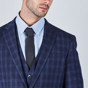 Suit 10 Plain Slim Fit Dark Navy Checked Suit Jacket