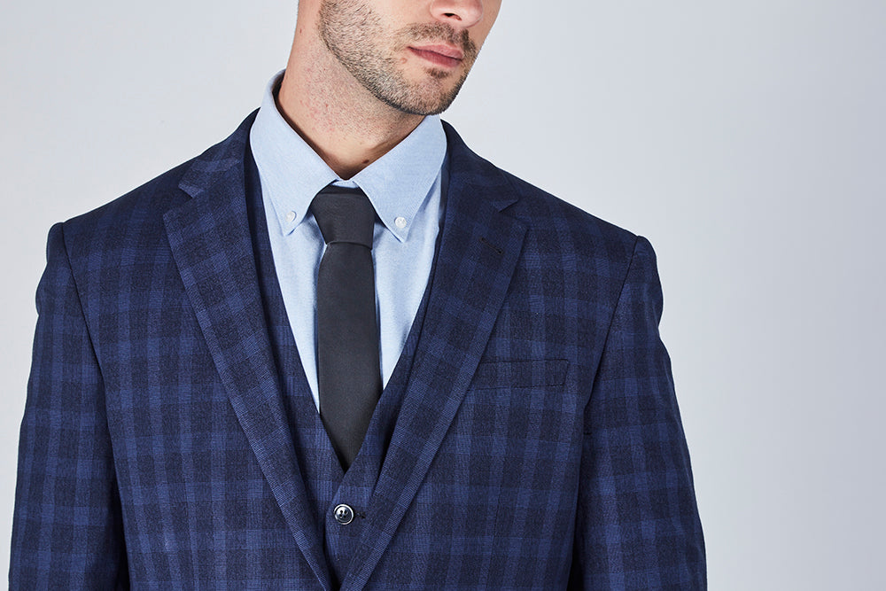 Suit 10 Plain Slim Fit Dark Navy Checked Suit Jacket