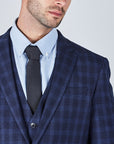 Suit 10 Plain Slim Fit Dark Navy Checked Suit Jacket