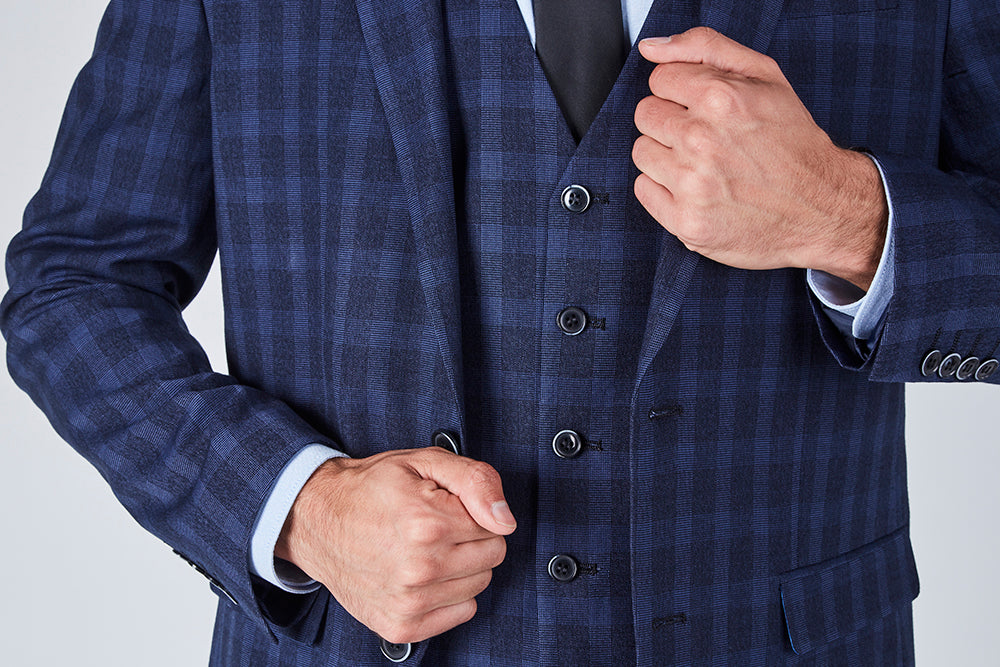 Suit 10 Plain Slim Fit Dark Navy Checked Suit Jacket