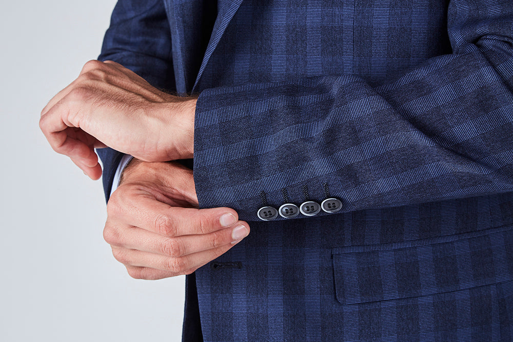 Suit 10 Plain Slim Fit Dark Navy Checked Suit Jacket